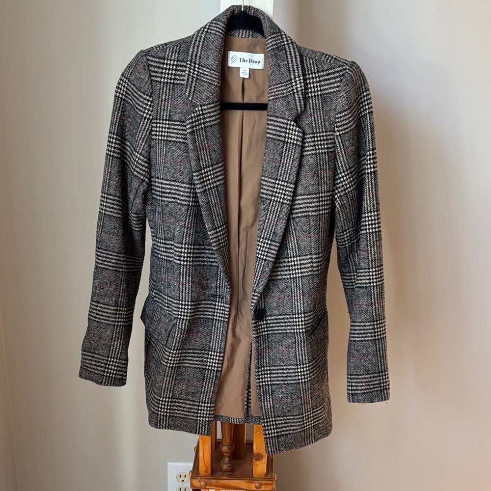 The Drop Women's Plaid Blazer - Black and Gray